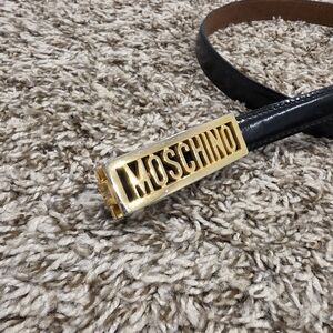 Moschino Black Leather Belt with Gold Buckle